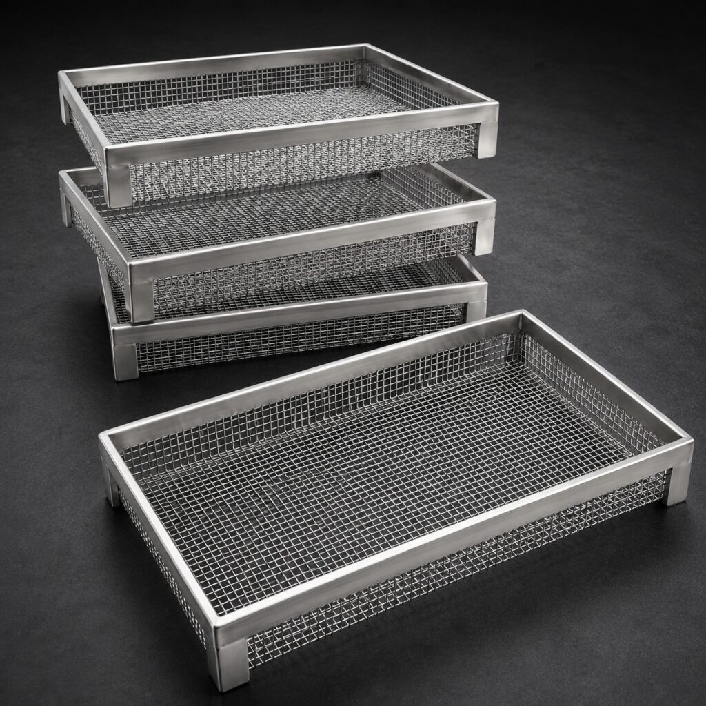 Bandejas aramadas e de tela metálica em aço inox para indústria - VR Metais