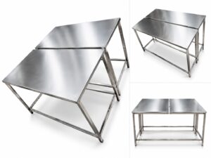 Conjunto de mesas modulares de apoio em aço inox de alto padrão